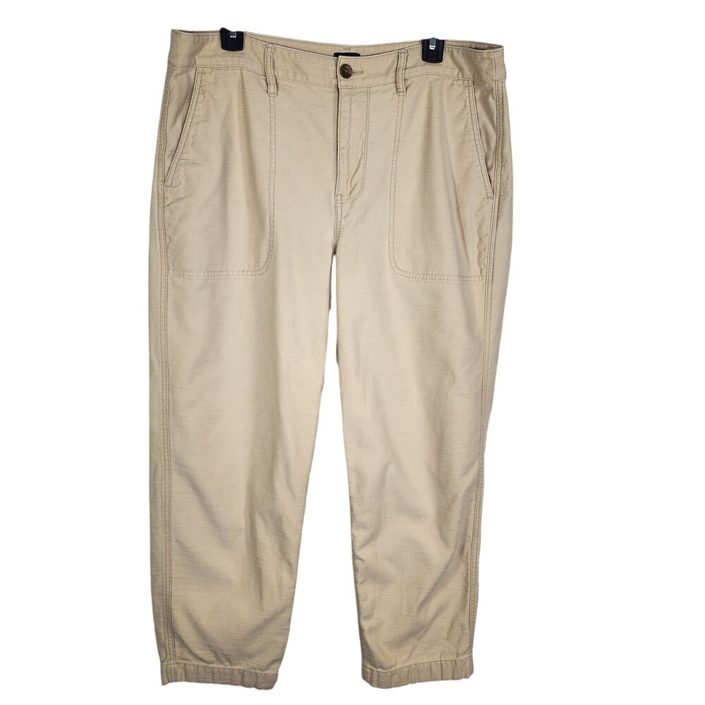 J Crew Womens Camp Pants Size 14 Beige Khaki Cotton Casual Tapered Pockets High